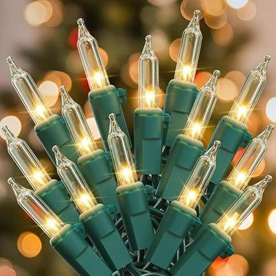 woohaha Christmas Lights,2 Pack 13ft 50 Count Incandescent Bulb Green Wire String Lights Connectable, Mini String Light for Indoor Outdoor Garden Tree Wedding Party Decoration (Warm White)