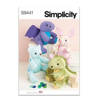 Simplicity S9441 Jointed Plush Animal Sewing Pattern, Dragon, Dinosaur, Bear & Bunny, 13 Inch
