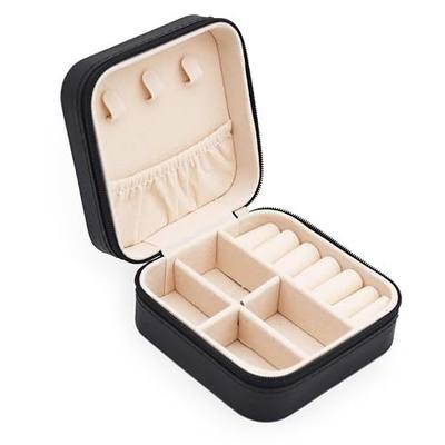 Neveika Portable Travel Mini Jewelry Box Leather Jewellery Ring Organizer Case Storage Gift Box Girls Women (black).