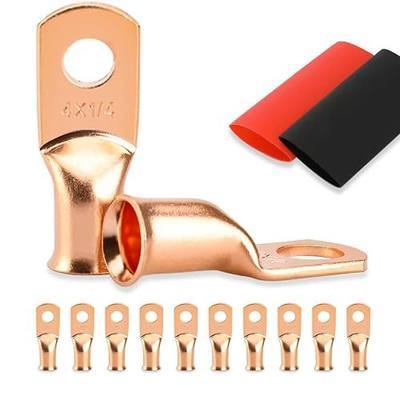 10PCS 4 Gauge Copper Lugs,1/4 Battery Cable Lugs,Wire Connectors | 4 AWG Wire Ring Terminals, Copper Battery Ends with Heat Shrink Tubing,Wire eyelet connector,Copper Wire Lugs