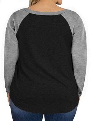 ROSRISS Plus Size Tops for Women Raglan Long Sleeve Color Block T-Shirts