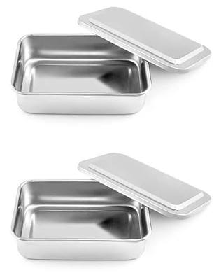QWORK Stainless Steel Instrument Box, 2 Pack 6 x 4 x 1.69 Inches, Heavy Duty Metal Storage Case with Removable Lid for Laboratory, Workshop & Small Part Organization – Rectangular Tool Tray