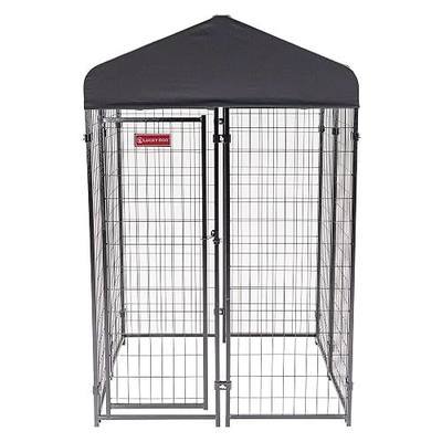 Lucky Dog Outdoor Steel Frame Kennel Enclosure w/Grey Canopy, Stay Series, 4'x4'x6'