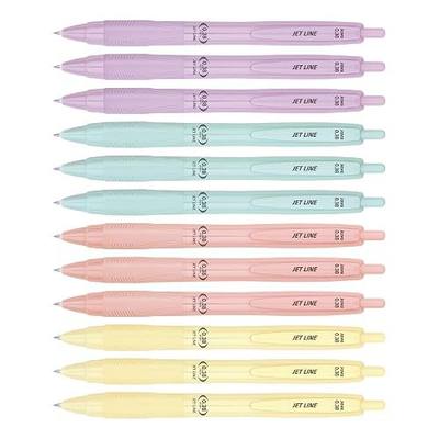 JVPEN Jet-line 0.38mm Ballpoint Pens – Smooth Vivid Ink, Baby Assorted Pastel Colors, No Smudge Fine Tip, Office & Study Stationery Set – 12 Pack