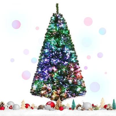 Happygrill 6FT Fiber Optic Christmas Tree, Artificial Spruce Tree Pre-lit Green Xmas Tree with Metal Stand, 617 Branch Tips, Full Tree for Holiday Decoration