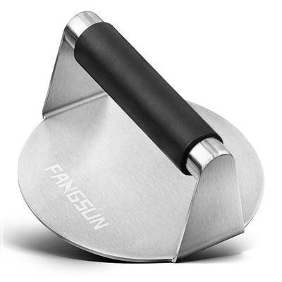 FANGSUN Stainless Steel Burger Press, 5.8 Inch Burger Smasher for BBQ | Heat-Resistant Handle, Dishwasher Safe, Easy Cleanup, Round Flat Base, Smooth Surface, Griddle & Flat Top Grill Use