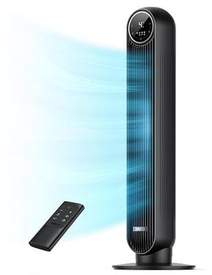 DREO Tower Fan for Bedroom, 28ft/s Velocity, 20dB Ultra Quiet, 8 Speeds | 2026 Upgraded DC Motor, 90° Oscillating, 4 Modes Standing Fan, Bladeless Fan for Indoors, Floor Fans with Remote, Black