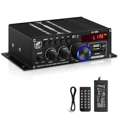 AK-380 USB SD BT.C FM AUX Audio Power Amplifier 2.0 CH 40W+40W HiFi Stereo AMP Speaker Bluetooth 5.0 Amp Receiver with 12V 5A Power Supply,FM Antenna for Car Home Bar Party