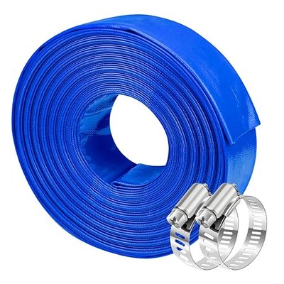 2" x 100 FT Heavy Duty Pool Backwash Hose, Reinforced Lay Flat Discharge Hose, Weather-proof & Burst-proof, Ideal for Sump Pump Hose & Pool Drain Hose, Blue