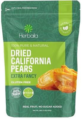 Herbaila Dried Pears No Sugar Added 16 oz. Dried Fancy Pears Fresh Fruit, Dehydrated California Grown Pears, Unsweetened Dried Pears. All Natural, Non GMO. No Sugar Added Pears, 1 Pound