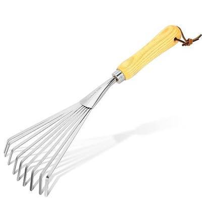 Hand Rakes, Garden Stainless Steel Hand Rake Soil Tiller with Ergonomic Handle, Small Leaf Rakes Great for Gardening, Garden Sweep Yard Flower Beds Tool