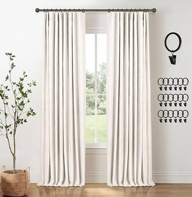 INOVADAY 100% Blackout Curtains for Bedroom, Black Out Curtains 84 Inch Long, Clip Rings Linen Blackout Drapes, Thermal Insulated Room Darkening for Living Room, 2 Panels - Beige,W50xL84