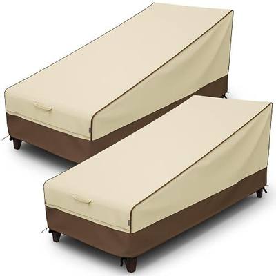 MR. COVER Waterproof Outdoor Chaise Lounge Covers for Patio Lounge Chairs, Heavy Duty 600D Polyester & Double-Stitched Seams, Brown & Khaki, 2-Pack 84L x 32W x 32H inch
