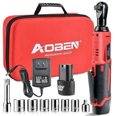 AOBEN 3/8" 12V Power Electric Ratchet Wrench Set with 1 2000mAh Lithium-Ion Battery And Charger