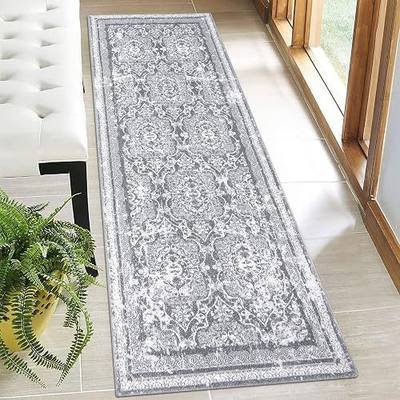 Vaukki Hallway Runner Rug, Vintage Shaggy Soft Laundry Rug 2' x 6', Non Slip Boho Entryway Runner Mat, Grey Washable Farmhouse Kitchen Area Carpet Runner for Bathroom, Entryway and Bedroom