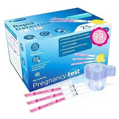 HEAL-CHECK Pregnancy Tests with Cup, Bulk Pregnancy Test Strips for Home Detection, Over 99% Accuracy, Individually Wrapped, Extra-Wide 5mm HCG Test Kit Comfortable Grip, 25 Count, Pruebas De Embaraz