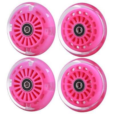 Wiggle Car Polyurethane Replacement Wheels Set (Front,2P Light Up), Swing Car Tires Pack (Rear,2P Narrower) Upgrade for Ride-on Toys (Pink)