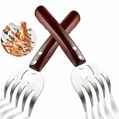 Meat Shredder Claws Stainless Steel Meat Claws Forks 8.6" Chicken Shredder with Wooden Handler for BBQ Smoker Shredding Pulled Pork, Chicken, Turkey Easy Grip 2 PCS-Red