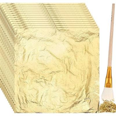 Cunhill 100 Pcs Gold Leaf Sheets for Art Foil Paper Leaf Art Foil Sheets Gilding Brush Thin Paper Craft for Painting Gilding Crafting Decoration,5.5 x 5.5 Inches (Gold)