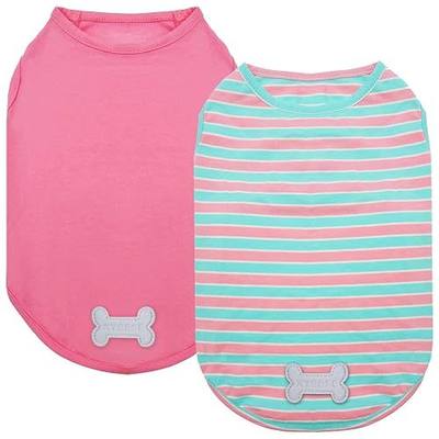 KYEESE 2Pack Dog Shirt, Soft Striped Dogs T Shirts, Lightweight Doggie Tank Top Cat Clothes, Sleeveless Dog Shirt for Small Dogs, Stretchy Pet Vest, Pink, Medium