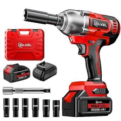 SILVEL Cordless Impact Wrench, MAX 650N.M Brushless Impact Gun 1/2 inch, 4.0Ah Battery, 6 Sockets, 3300RPM Impact Driver wih Fast Charger