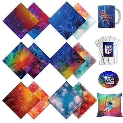 Sublimation Transfer Sheets, Galaxy Heat Transfer Paper 12 Packs, 12"X12" Rainbow Sublimation Sheet for DIY T-Shirt for Mugs, Canvas Tote