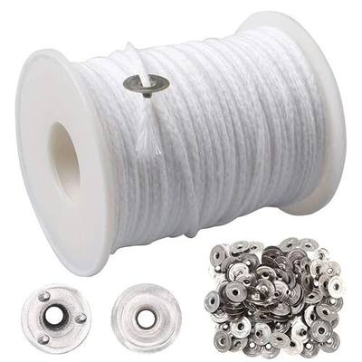 200 Ft Cotton Candle Wick Roll with 100 Metal Sustainer Tabs | 24-Ply Braided Cotton Wick, Cut-To-Size Spool, Stable Burn, Durable Metal Tabs, Ideal For Diy Candle Making