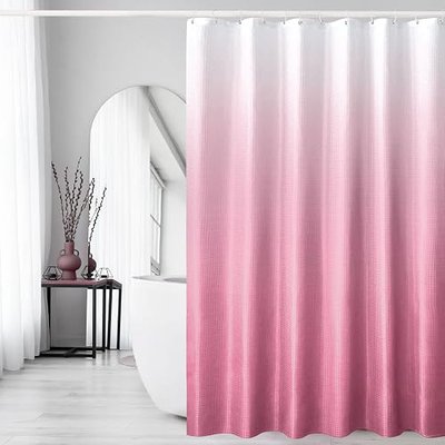 Gibelle Pink Shower Curtain, Ombre Fabric Shower Curtains for Bathroom,Cloth-Textured Bathroom Curtain, Water Repellent and Machine Washable, 72 x 72