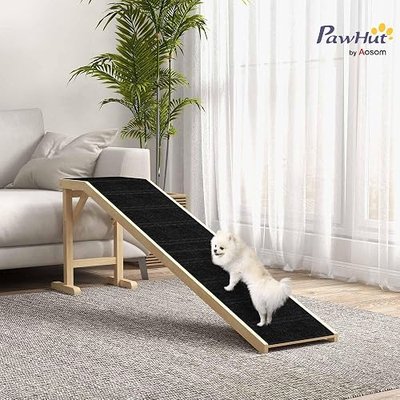 PawHut Dog Ramp for Bed, Pet Ramp for Dogs with Non-Slip Carpet and Top Platform, 74" x 16" x 25", Natural | Pet Ramp for Bed, Top Platform