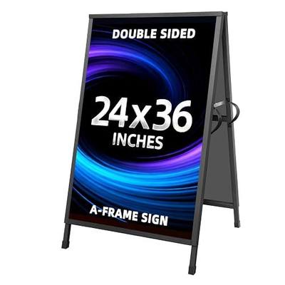 Heavy Duty Slide-in Folding Sandwich Board A-Frame Sidewalk Sign 24x36 Inch Black Coated Steel Metal Double-Sided Pavement Sign (Frame only)