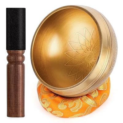 Relaehih Tibetan Singing Bowls Set-Hand-hammered in Nepal Sound Bowl for Meditation, Yoga, Chakra, Meditation Accessories, Stress Relief Tool and Unique Gifts for Women, Men (Yellow, 4 inch)