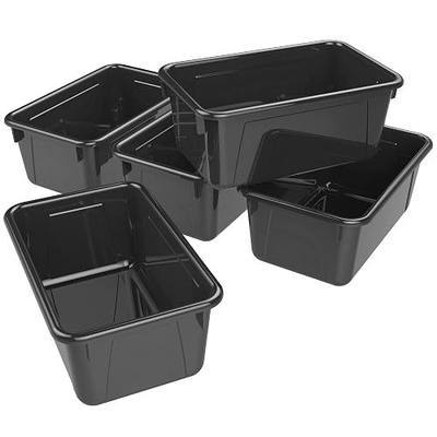 Storex Small Cubby Bins – Plastic Storage Containers for Classroom, 12.2 x 7.8 x 5.1 inches, Black, 5-Pack (62466A05C)