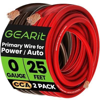 GEARit Black Red 0 Gauge Wire 25 ft Set, 1/0 Gauge Wire 25 ft CCA Battery Cable, 0 Gauge Power Ground Wire for Car Audio Amp, RV