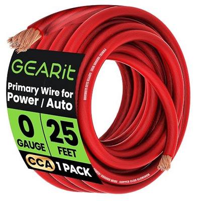 GEARit 0 Gauge Wire 25 ft Red, 1/0 AWG Battery Cable CCA, Copper-Clad Aluminum Power Cable for Car Audio Amp, Automotive, RV