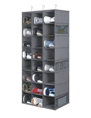 24 Section Hanging Shoe Organizer for Closet, Grey | Hanging Closet Organizer and Storage for Wardrobe, Dorm, Bedroom, Space Saving Foldable Clothes Shelf with Sturdy Hooks