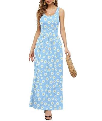LILBETTER Women's Sleeveless Maxi Dresses Empire Waist Casual Long Dresses with Pockets