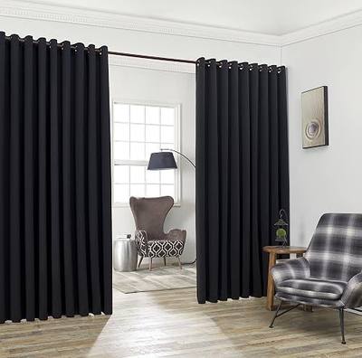 LinenZone Black Extra Wide Curtain Panels with 2 Matching Tie-Backs. Use As Wall Curtains, Curtain Room Dividers, Portable Office Walls Dividers, Dividers for Bedroom. (Nicole 108 x 99 Black)