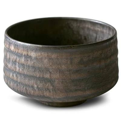 aprikalife - Traditional Japanese Matcha Tea Bowl, Handcrafted Ceramic, Tea Ceremony Cup, Black & Gold Crystal Glaze