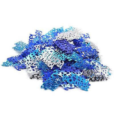 Happy Birthday Confetti - Table Sprinkling Scatter Decoration, Blue & Silver Party Supplies