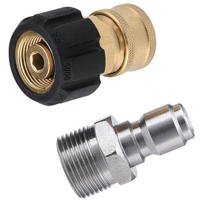 JOEJET Pressure Washer Adapter Set, M22 to 3/8" Quick Connect, 5000 PSI | Power Washing Coupler for Pressure Washer Hose and Gun, M22 14mm to M22 Metric Fitting, 2 Pieces
