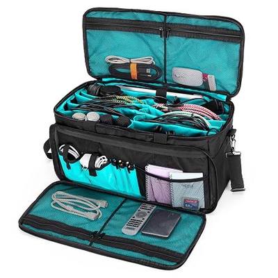 LoDrid Large Cable File Bag with Padded Bottom for Music Equipment, Black | Detachable Dividers, Multiple Pockets for 15.6" Laptop, DJ Gear, Sound Instrument