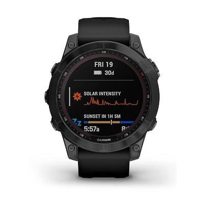 Garmin 010-02540-34 Fenix 7 Sapphire Solar, Adventure smartwatch, Solar Charging Capabilities, Rugged Outdoor GPS Watch, Touchscreen, Health and Wellness Features, Black DLC Titanium with Black Band