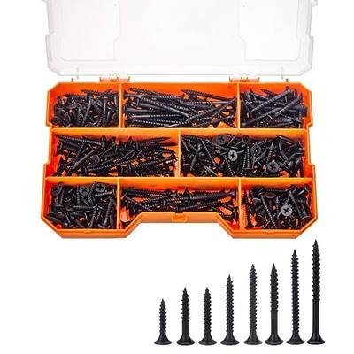 380pcs Drywall Screws Kit, 8 Sizes Wood Screws, Black Steel Drywall Screws Phillips Bugle Head and Black Phosphate Finish Self Tapping Screws Assortment for Wood Drywall Sheetrock