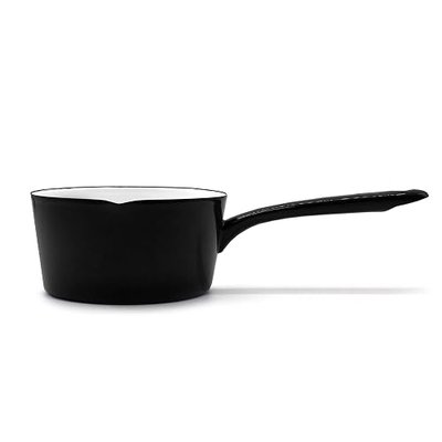 1.2 Qt 6 inch Enamel Milk Pot, Butter Warmer, Enamelware Saucepan Pan with Handle and Pour Spout, for Gas, Electric, Ceramic or Induction Stove (Black)