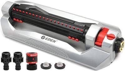Eden 96216 Heavy Duty Turbo Oscillating Sprinkler, Covers Up to 4,900 sq. ft., 20 Precision Nozzles, Aluminum Base, Flow and Width Control, Adjustable Range, Quick Connects, Filters