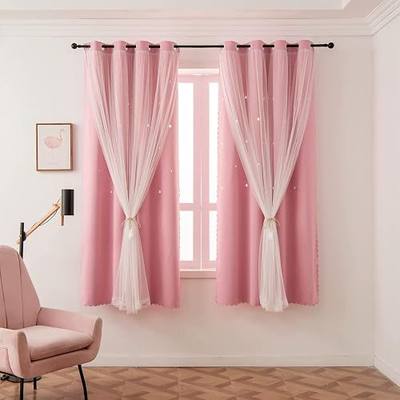 Girls Curtains for Living Room Bedroom Curtains Double Layer Blackout Curtain 63 Inch Length Star Cut Out Pink Curtain Window Drapes for Nursery 1 Panel (W52 X L63 Inches,Pink)
