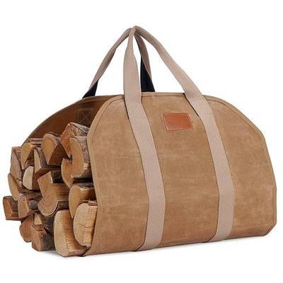 Firewood Log Carrier, Firewood Waxed Canvas Tote Bag with Handles, Heavy Duty Firewood Holder Fireplace Wood Stove Accessories for Camping,BBQ Indoor & Outdoor