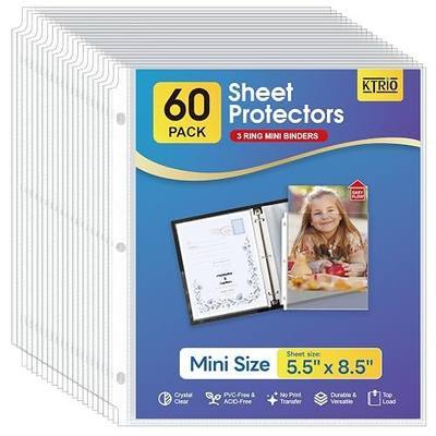 KTRIO Sheet Protectors 5.5 x 8.5 for Mini Binder 60 Pack, Heavyweight | Clear Half Letter Page Protectors, Heavy-Duty Acid-Free Paper Sleeves, 3-Hole Punched, Top Loading for Office, School, Home