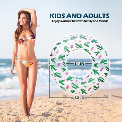 Polita Pool Tubes for Adults, Transparent Pool Floats Tube with Printed, Summer Beach Party Confetti Glitter Pool Inner Tubes for Adults Kids