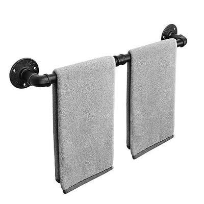 Livabber Industrial Pipe Towel Bar, Rustic Iron Decor Bathroom Hardware Towel Holder Accessory, Heavy Duty Wall Mounted Bath Towel Rack, Black (18 Inch)